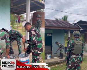 Ciptakan Lingkungan yang Bersih, Nyaman dan Sehat, Satgas Pamtas RI-PNG Yonif 762/VYS Laksanakan Pengecatan MCK Umum